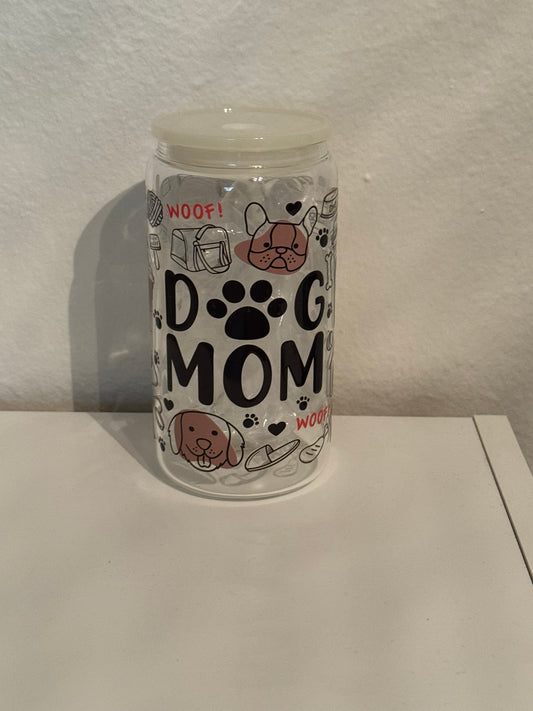 16 oz dog mom glass